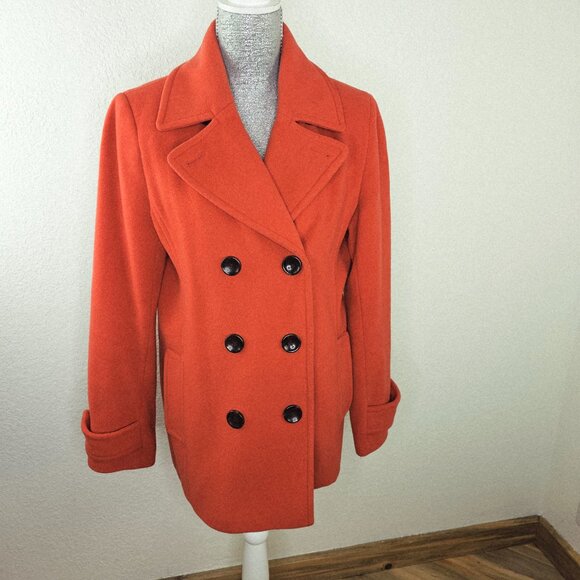 Lands End Wool Cashmere Double Breasted Orange Peacoat Size 12 - Picture 4 of 8